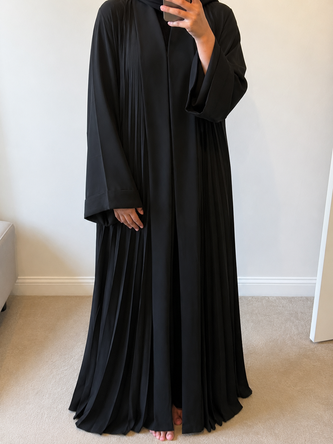 Pleated Open Front Abaya