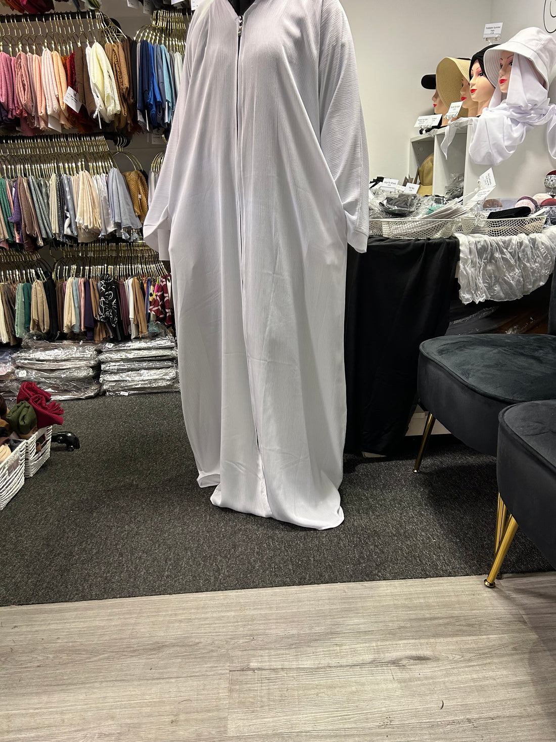 White Full Zip + Pockets Umrah Abaya