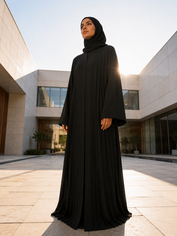 Pleated Open Front Abaya