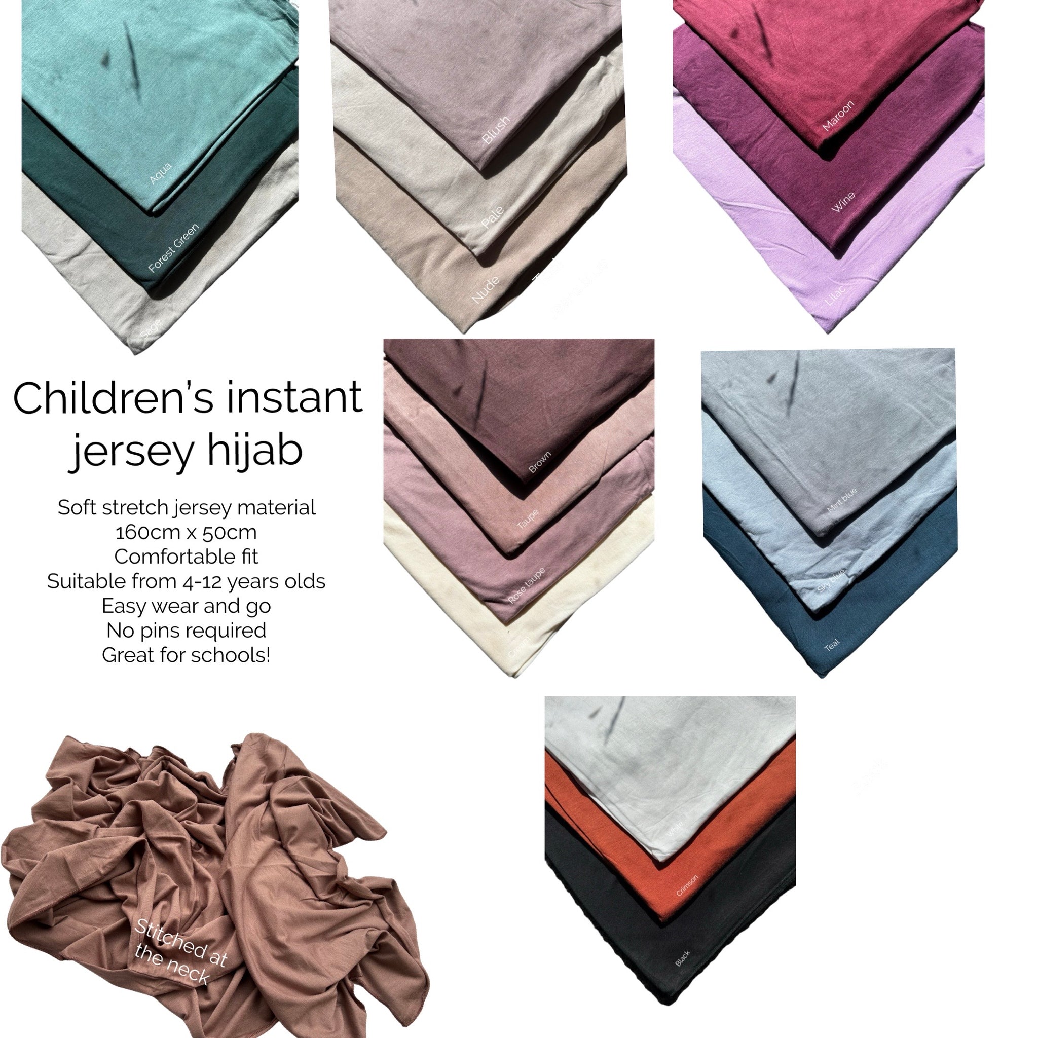 Girls Instant Rectangle Jersey Hijabs
