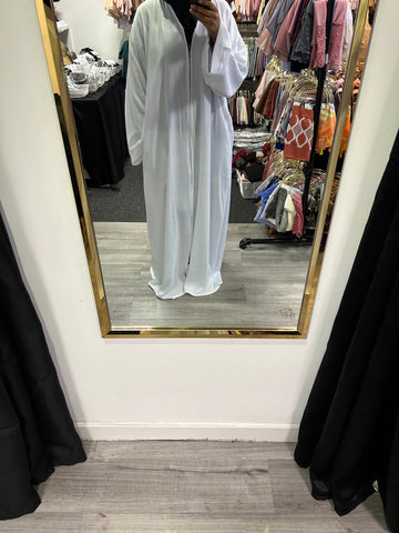 White Full Zip + Pockets Umrah Abaya